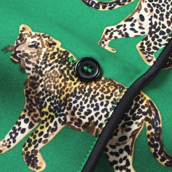 Green Cheetah Print Short Sleeve Shirt and Pants Pajama Set - Picture 15 of 16